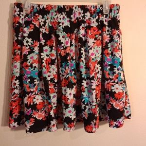 Ambiance apparel black skater skirt with colorful floral pattern size large